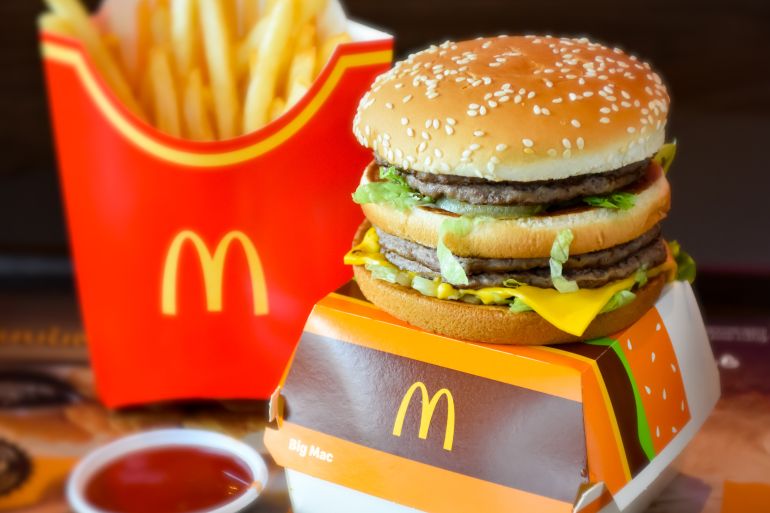 Lopburi-Thailand, 16 August 2023: Big Mac, Double Cheese Hamburger Set In the fast food store at McDonald's Lopburi branch in Thailand